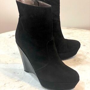 Osmose Italy Black Suede Bootie with Snakeskin Heel